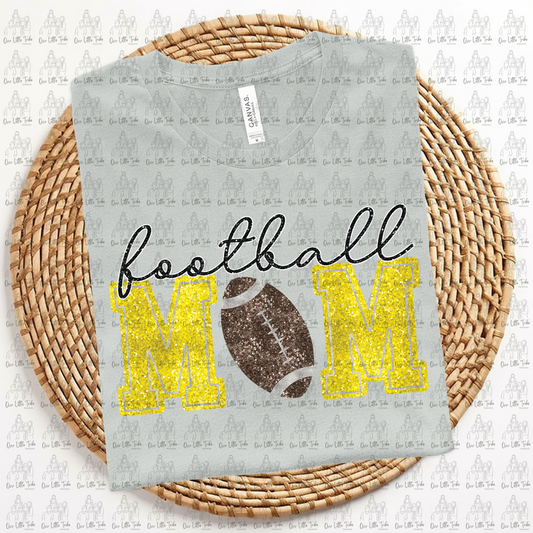 FOOTBALL MOM - YELLOW -  FAUX SEQUINS - DTF TRANSFER