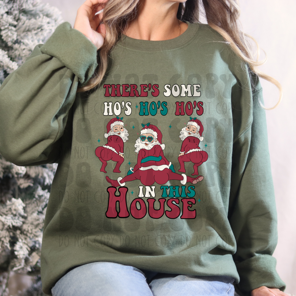 HO HO HOS IN THIS HOUSE - RED/GREEN - DTF TRANSFER