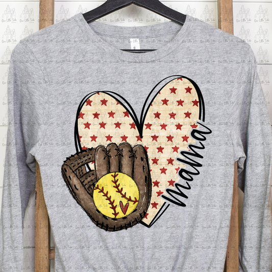MAMA HEART - SOFTBALL - DTF TRANSFER