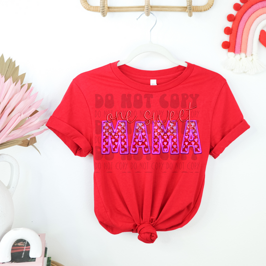 ONE SWEET MAMA FAUX EMBROIDERY & GLITTER - DTF TRANSFER