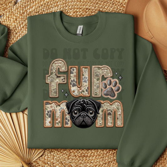 PUG, BLK - FAUX EMBROIDERY - DTF TRANSFER