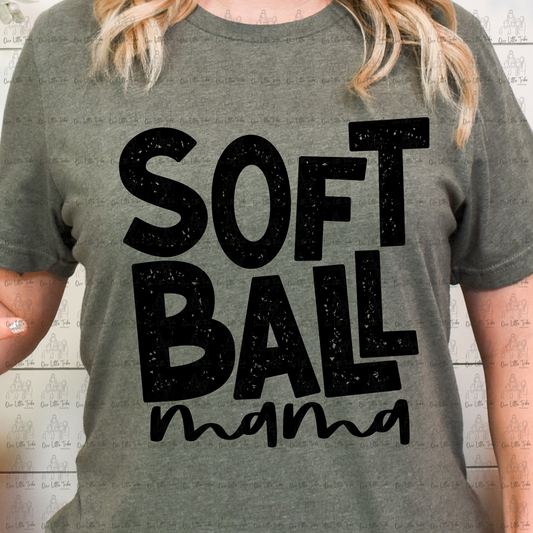 SOFTBALL MAMA DISTRESSED - BLACK - DTF TRANSFER