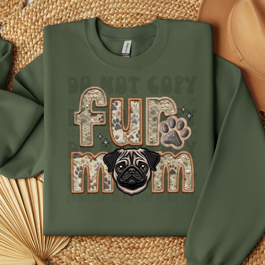 PUG, TAN - FAUX EMBROIDERY - DTF TRANSFER