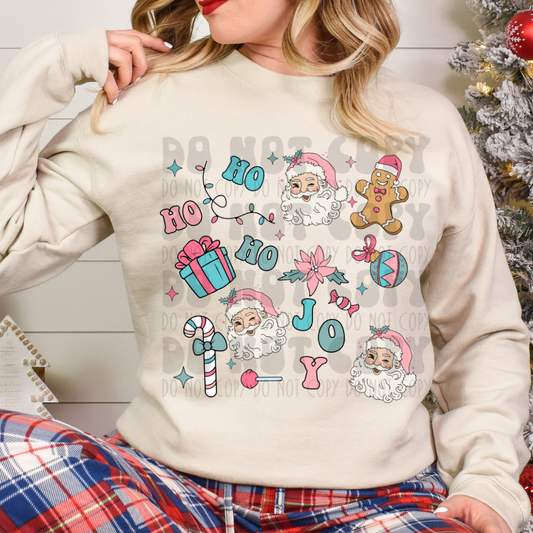 HO HO HO SANTA COLLAGE - PINK/BLUE - DTF TRANSFER
