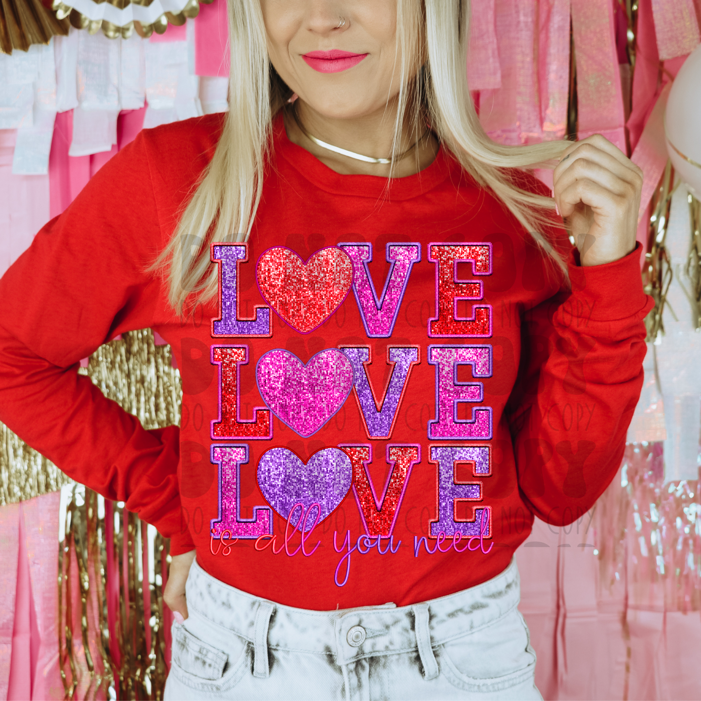 LOVE STACKED FAUX EMBROIDERY & GLITTER - DTF TRANSFER
