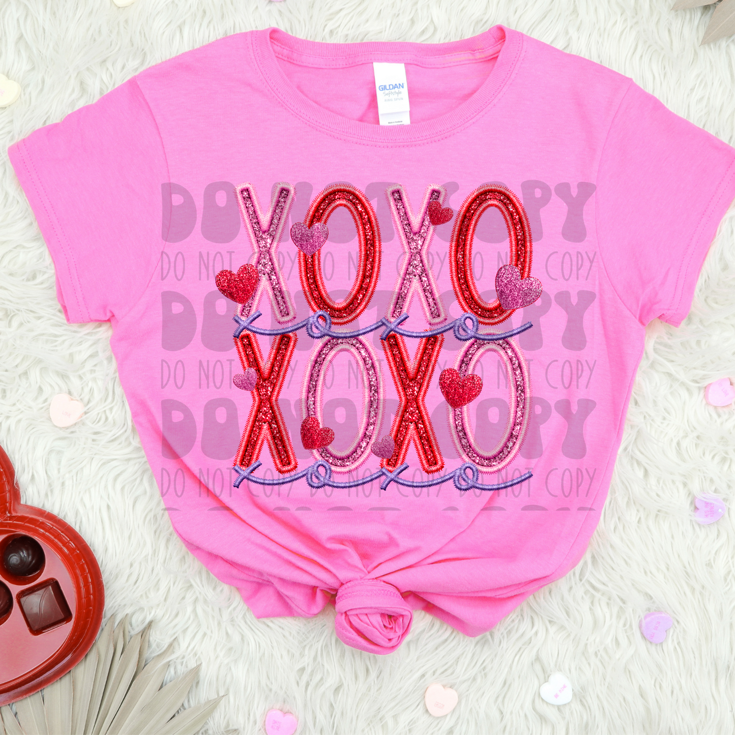 XOXO STACKED FAUX EMBROIDERY & GLITTER - DTF TRANSFER