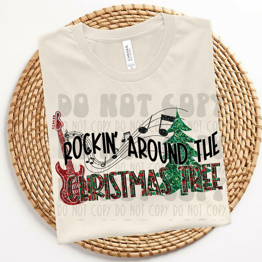 ROCKIN AROUND THE CHRISTMAS TREE - FAUX SEQUIN - DTF TRANSFER