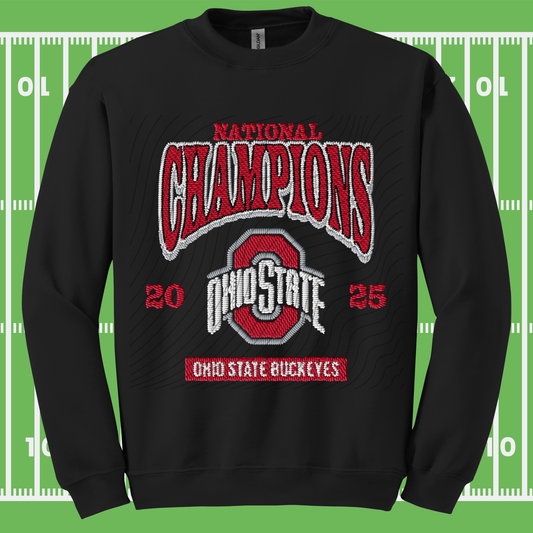 OH CHAMPS 2025 FAUX CHENILLE EMBROIDERY WHT - DTF TRANSFER