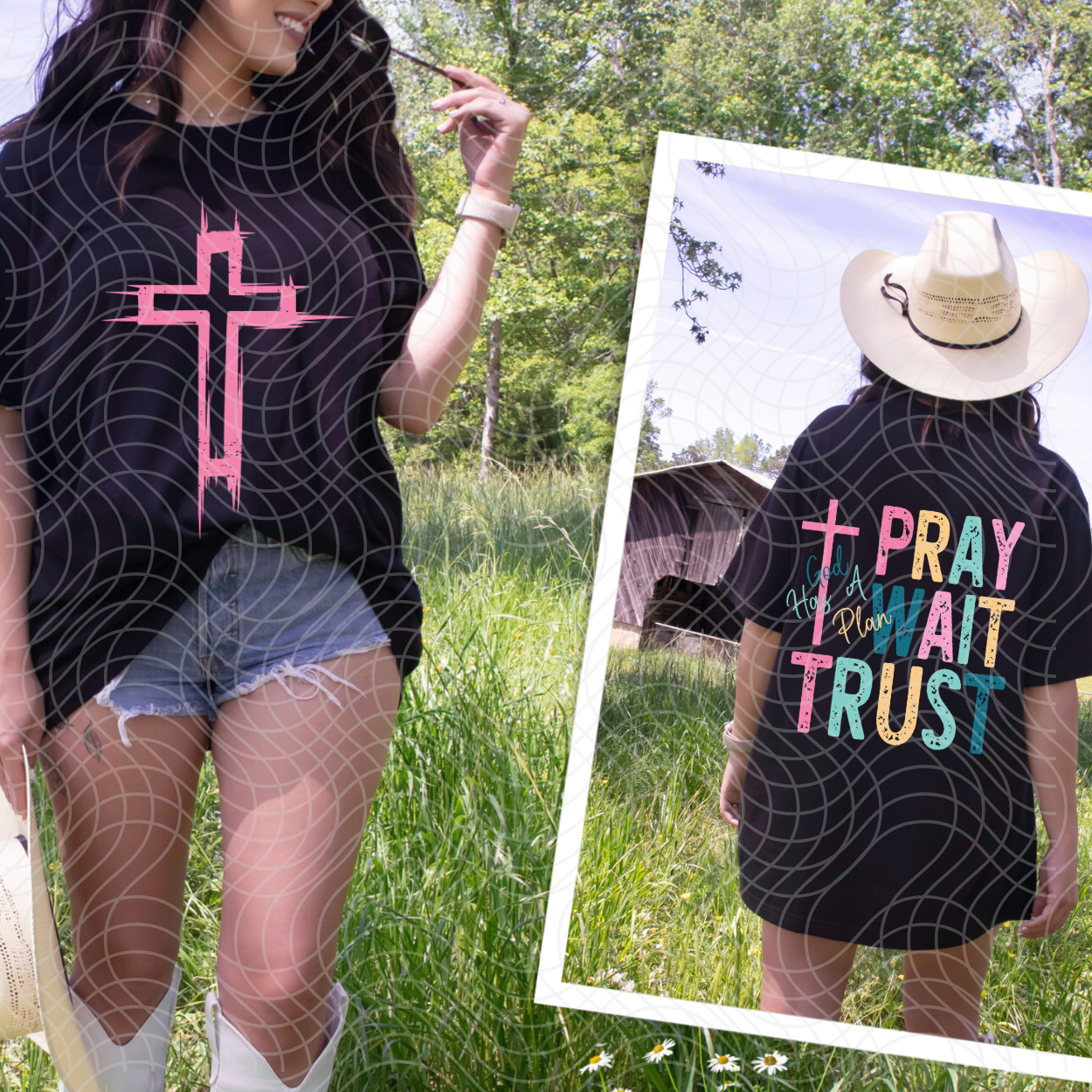 PRAY WAIT TRUST - FRONT AND BACK - DTF TRANSFER