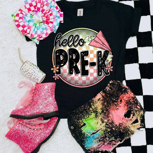 HELLO PRE K - GREEN/PINK - DTF TRANSFER