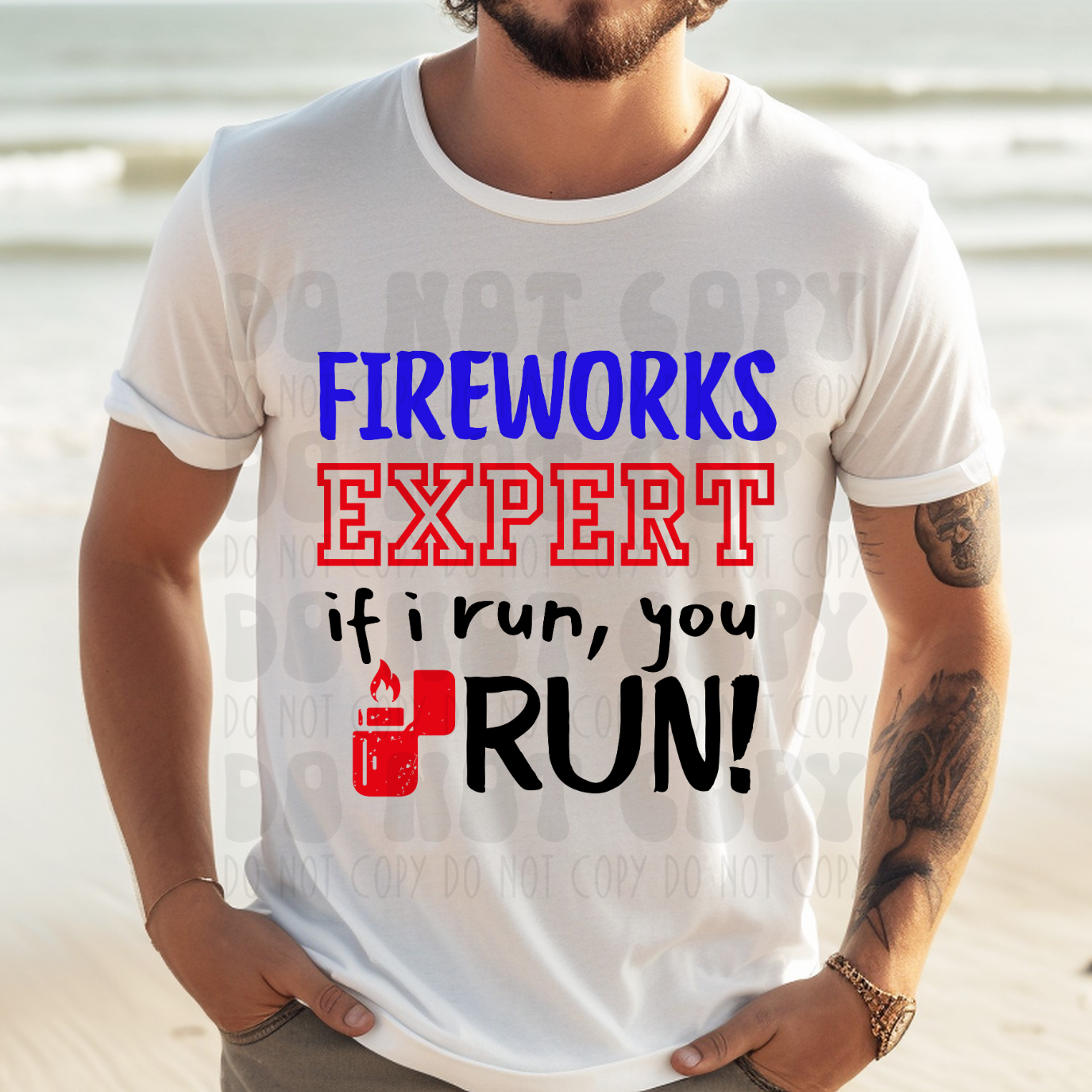 FIREWORKS EXPERT, BLK WRITING - DTF TRANSFER