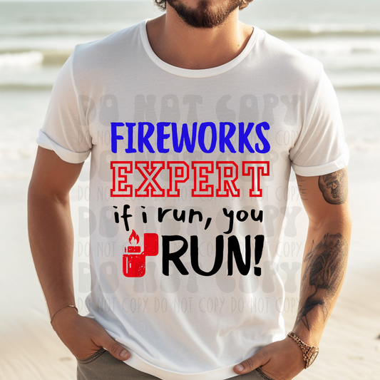 FIREWORKS EXPERT, BLK WRITING - DTF TRANSFER