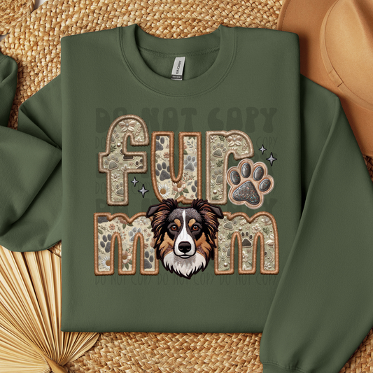 FUR MOM, BORDER COLLIE - FAUX EMBROIDERY - DTF TRANSFER