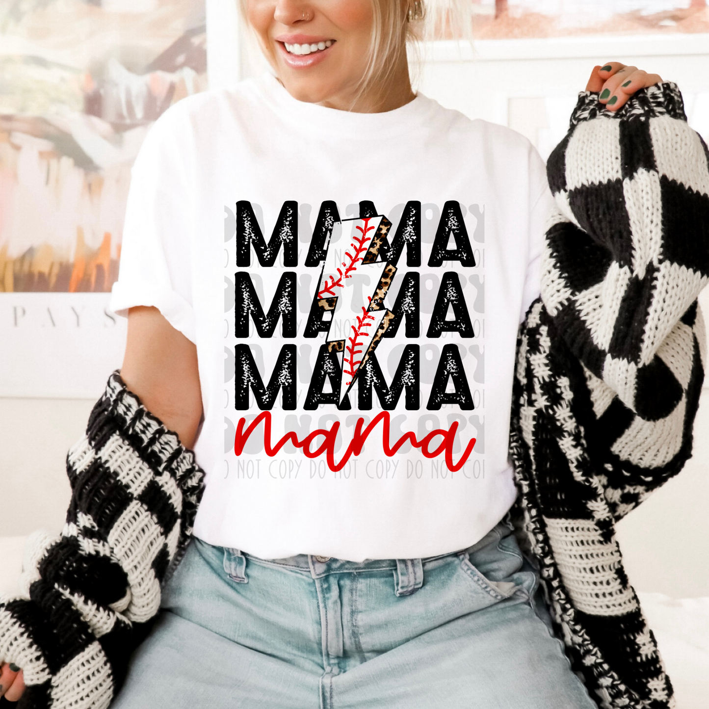 STACKED MAMA BASEBALL BOLT - DTF TRANSFER