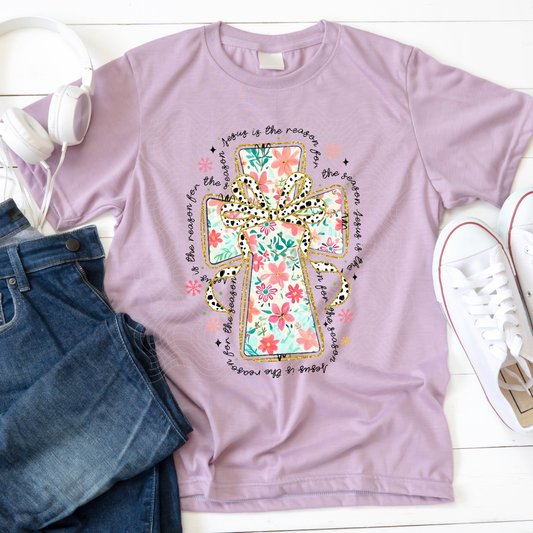 PINK FLORAL PATTERN CROSS - DTF TRANSFER