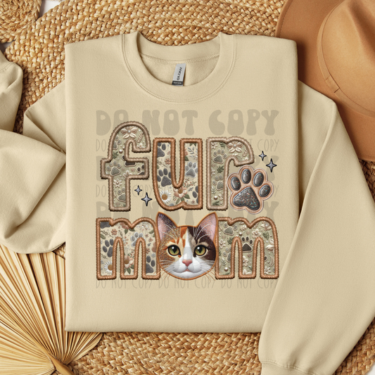FUR MOM - CALICO - FAUX EMBROIDERY - DTF TRANSFER