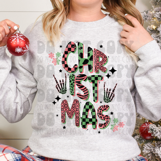 CHR.IST.MAS PINK/GREEN - DISTRESSED - DTF TRANSFER