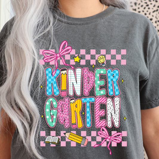 KINDERGARTEN PINK CHECKERED - DTF TRANSFER