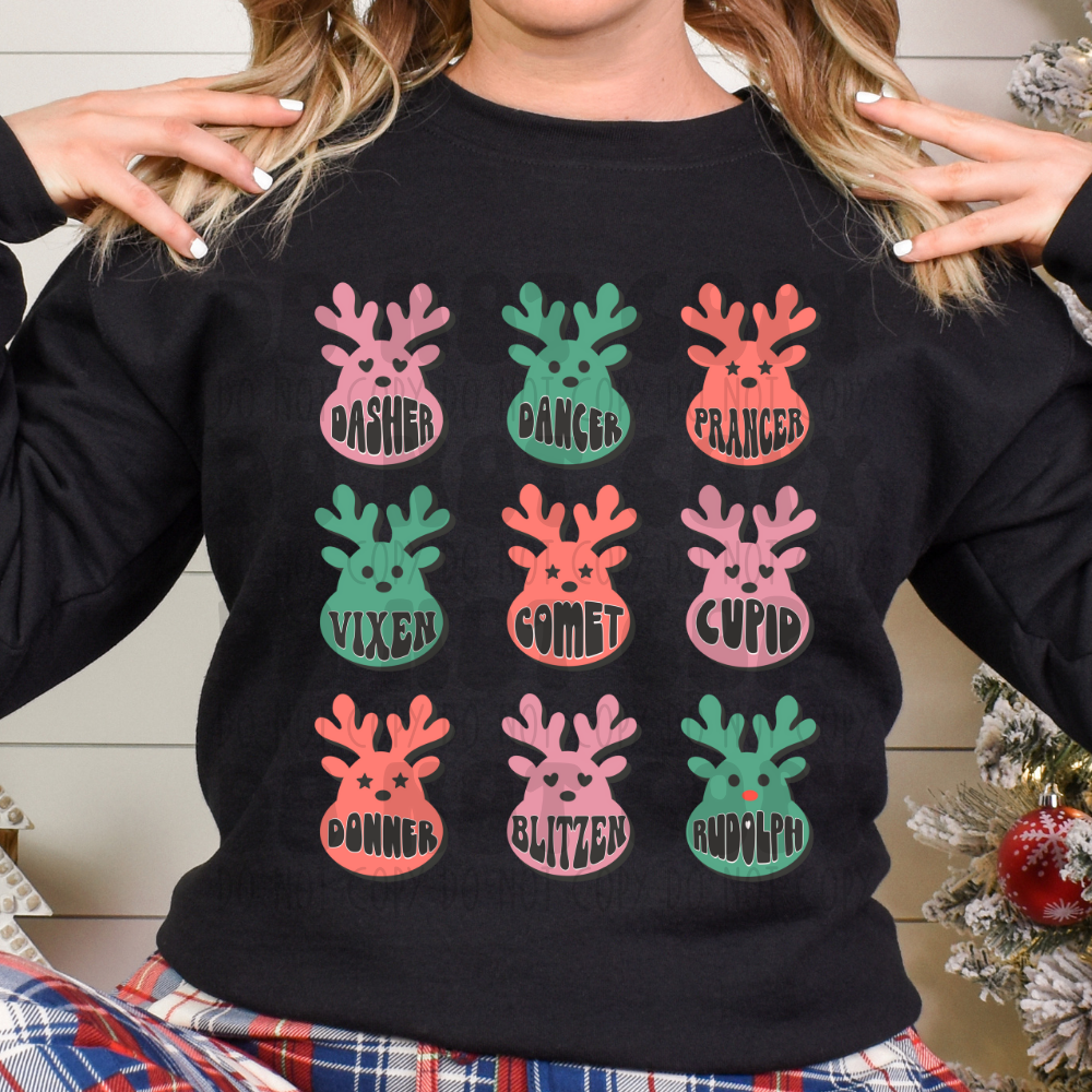 REINDEER COLLAGE PINK/GREEN/CORAL - DTF TRANSFER