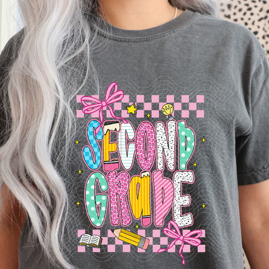 SECOND GRADE PINK CHECKERED - DTF TRANSFER