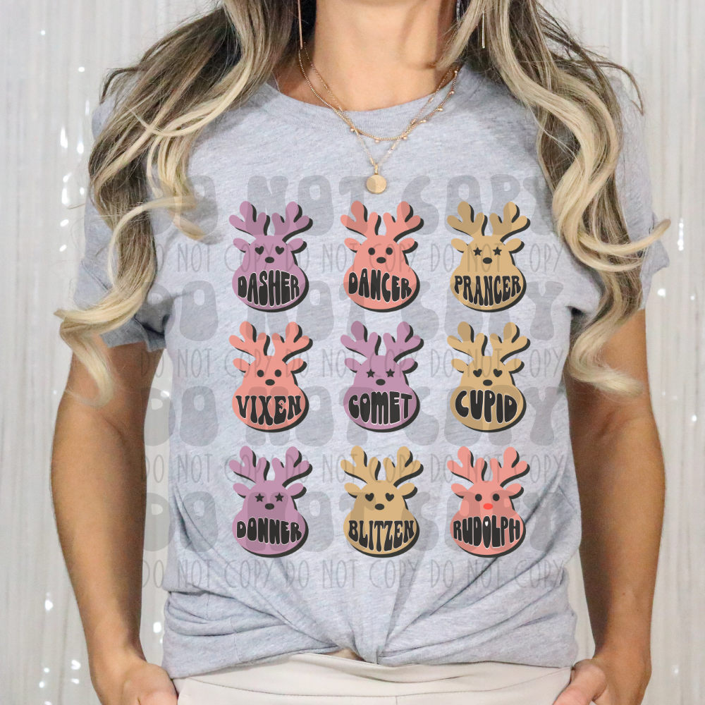 REINDEER COLLAGE PURPLE/PEACH/BROWN - DTF TRANSFER