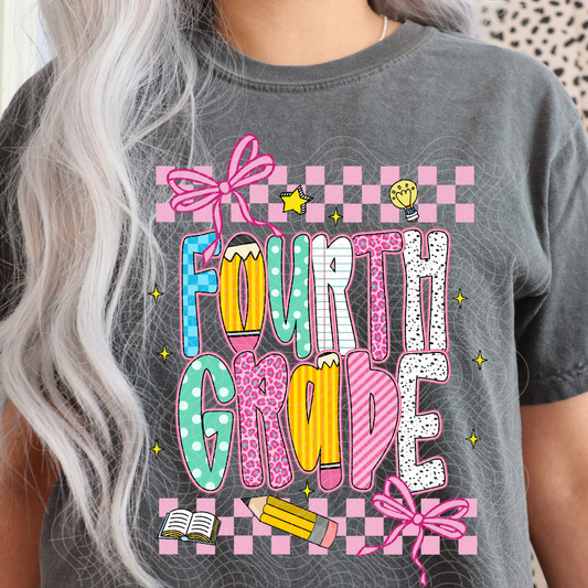 FOURTH GRADE PINK CHECKERED - DTF TRANSFER