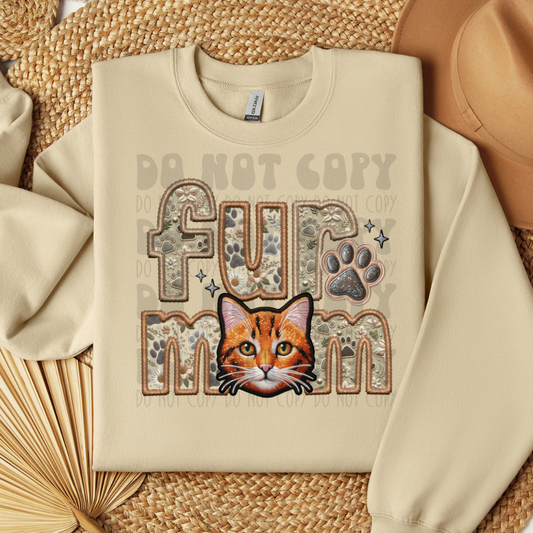 FUR MOM - ORANGE TABBY - FAUX EMBROIDERY - DTF TRANSFER