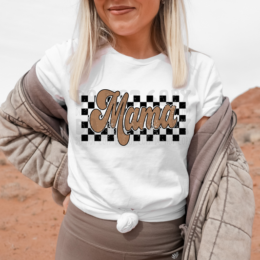 MAMA BLK CHECKERED BACKGROUND DISTRESSED - DTF TRANSFER