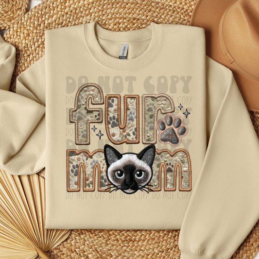 FUR MOM - SIAMESE - FAUX EMBROIDERY - DTF TRANSFER