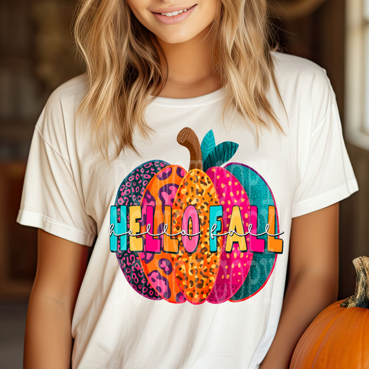 HELLO FALL BRIGHT PUMPKIN - DTF TRANSFER