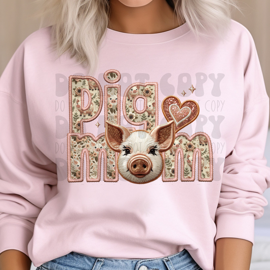 PIG MOM FAUX EMBROIDERY & FAUX GLITTER - DTF TRANSFER