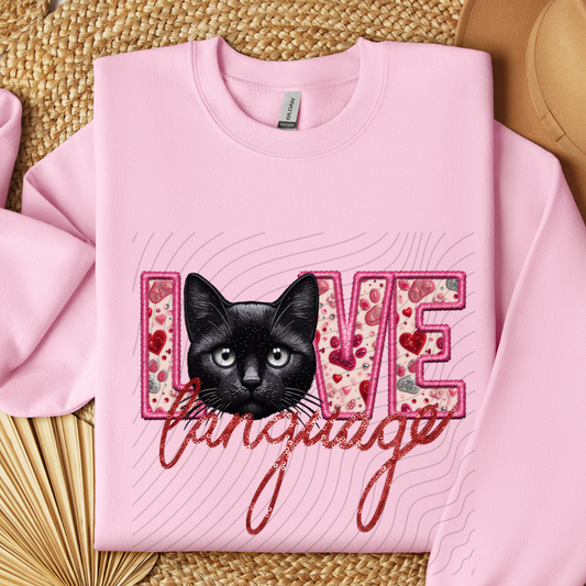CAT - BLACK, FAUX EMBROIDERY & FAUX SEQUINS - DTF TRANSFER