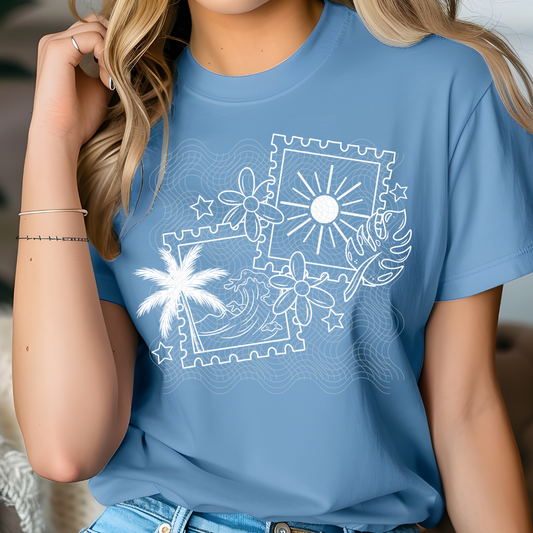 BEACH STAMPS WHT - DTF TRANSFER