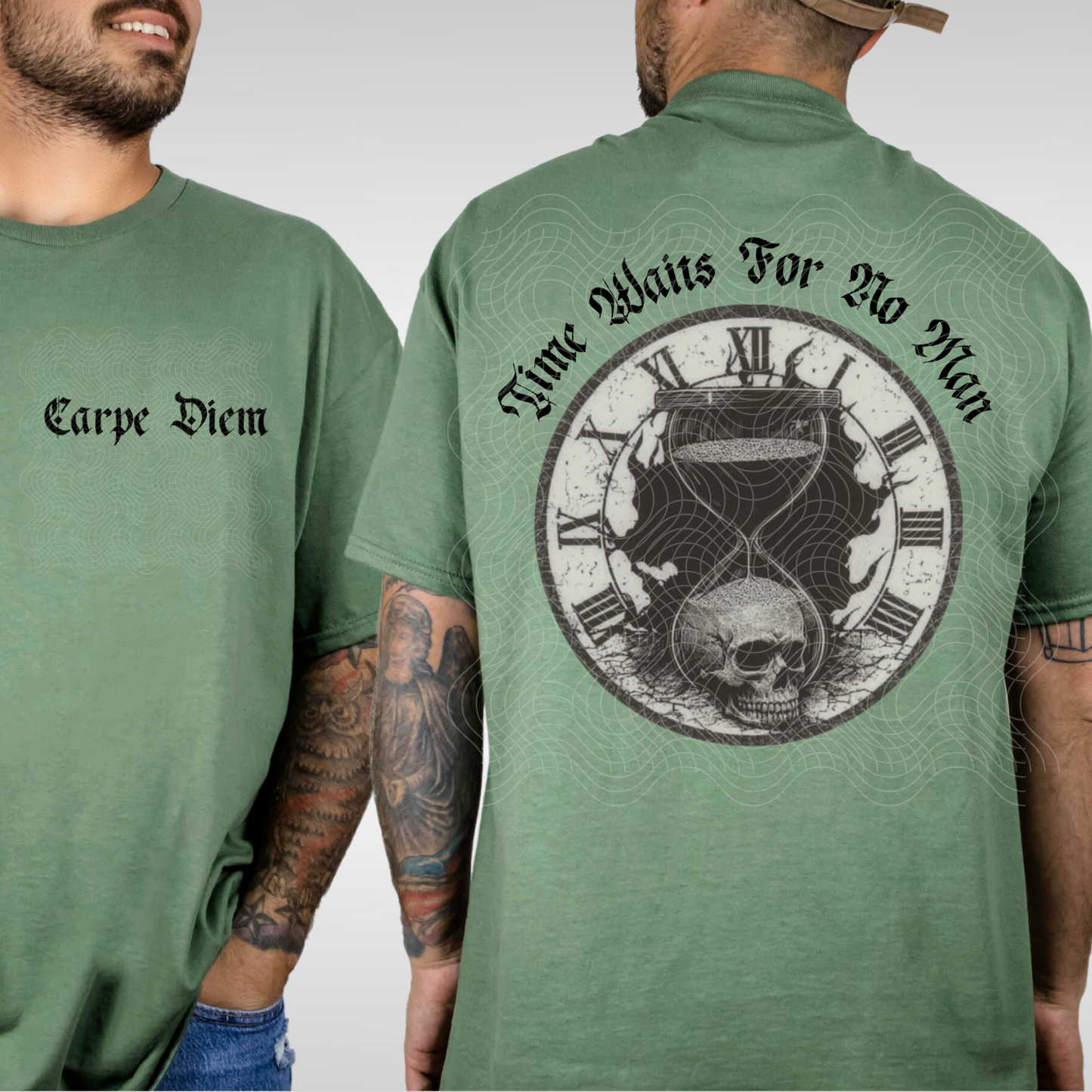 TIME WAITS FOR NO MAN BLK W/ POCKET - DTF TRANSFER