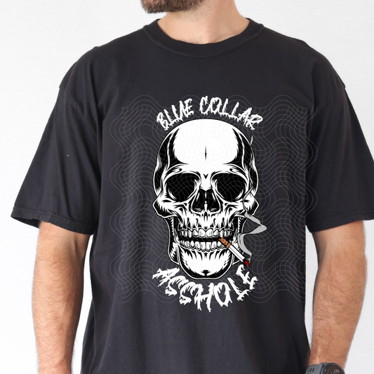 BLUE COLLAR WHT TEXT - DTF TRANSFER
