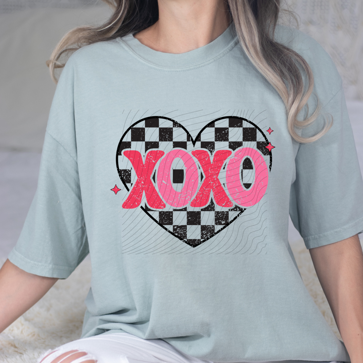 XO XO CHECK HEART - DTF TRANSFER