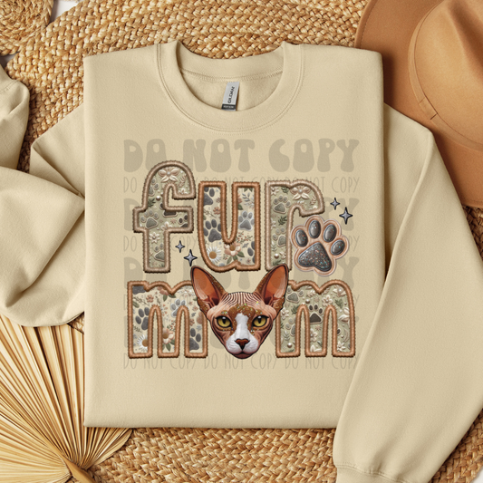 FUR MOM - SPHYNX - FAUX EMBROIDERY - DTF TRANSFER
