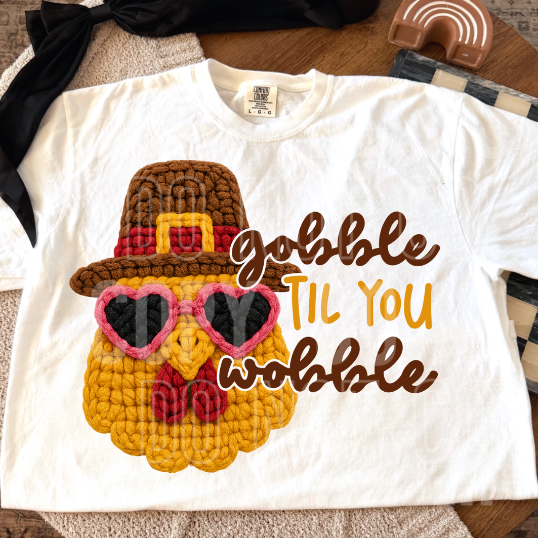 FAUX YARN GOBBLE TIL YOU WOBBLE - DTF TRANSFER
