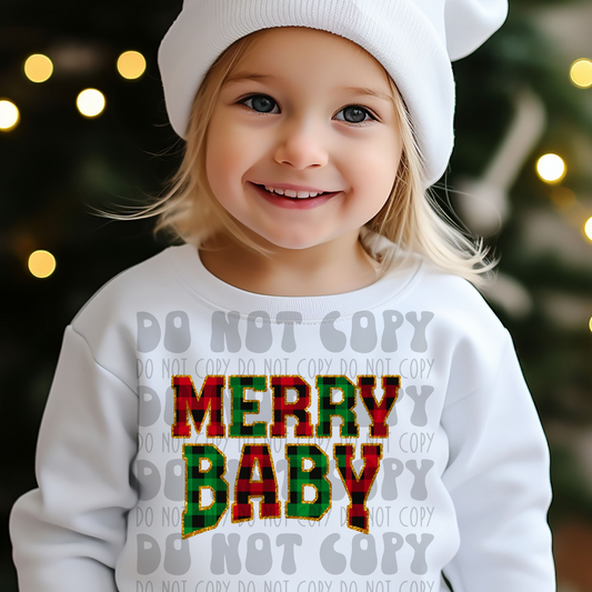 MERRY BABY BUFFALO PLAID GOLD FAUX SEQUIN OUTLINE - DTF TRANSFER