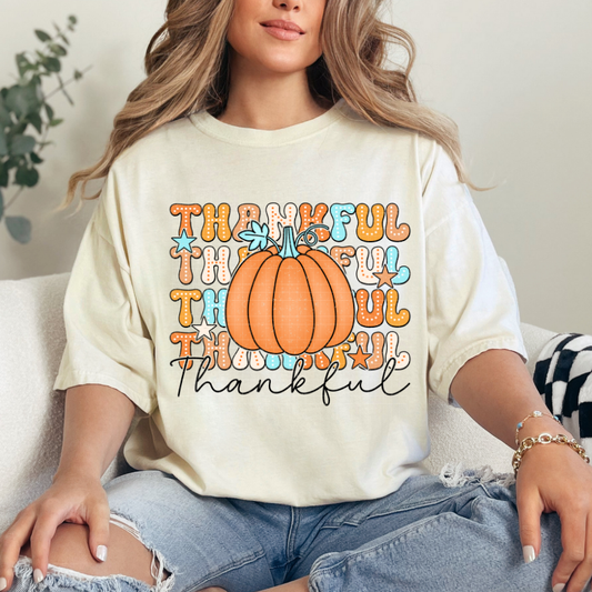 THANKFUL STACKED WITH PUMPKIN DISTRESSED - DTF TRANSFER