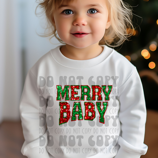MERRY BABY RED/GREEN FAUX SEQUIN - DTF TRANSFER