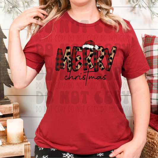 MERRY CHRISTMAS PLAID LEOPARD - DTF TRANSFER
