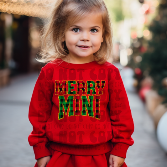 MERRY MINI BUFFALO PLAID GOLD FAUX SEQUIN OUTLINE - DTF TRANSFER