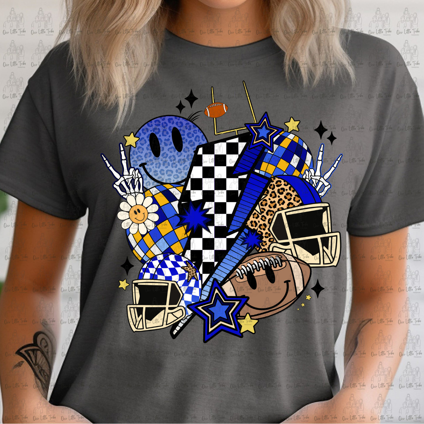 BLUE FOOTBALL BOLT COLLAGE - NO GRUNGE - DTF TRANSFER