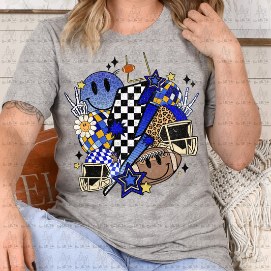 BLUE FOOTBALL BOLT COLLAGE - DISTRESSED - DTF TRANSFER