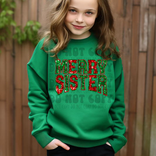 MERRY SISTER RED/GREEN FAUX SEQUIN - DTF TRANSFER