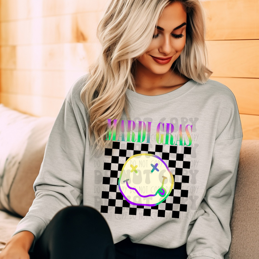 MARDI GRAS CHECKERED W/ SMILEY - DTF TRANSFER