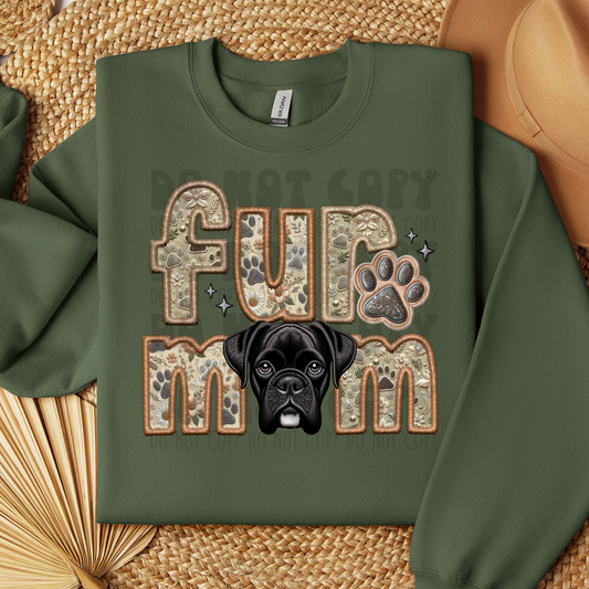 FUR MOM, BOXER, BLK - FAUX EMBROIDERY - DTF TRANSFER