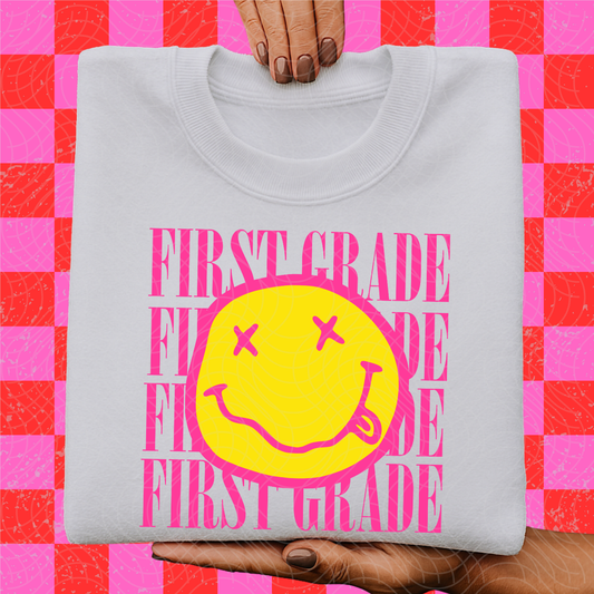 FIRST GRADE SMILEY PINK - DTF TRANSFER
