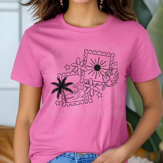 BEACH STAMPS BLK - DTF TRANSFER